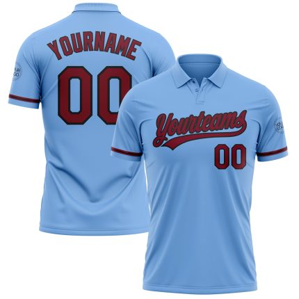Custom Light Blue Crimson-Black Golf Polo Shirt with Personalized Name & Number - Performance Vapor Team Apparel Personalized