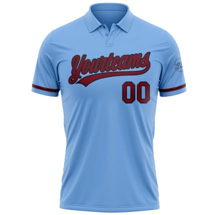 Custom Light Blue Crimson-Black Golf Polo Shirt with Personalized Name & Number - Performance Vapor Team Apparel Personalized