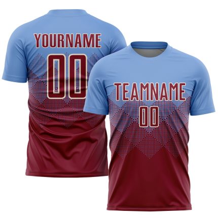 Custom Soccer Jersey with Personalized Name & Number - Light Blue Crimson-Cream Sublimation Team Uniform Personalized Light