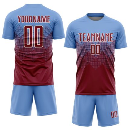 Custom Soccer Jersey with Personalized Name & Number - Light Blue Crimson-Cream Sublimation Team Uniform Personalized Light