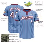 Custom Name and Number Softball Jersey Unisex Light Blue Crimson Pinstripe Two-Button White Personalized Light Blue Crimson