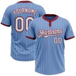 Custom Name and Number Softball Jersey Unisex Light Blue Crimson Pinstripe Two-Button White Personalized Light Blue Crimson