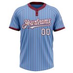 Custom Name and Number Softball Jersey Unisex Light Blue Crimson Pinstripe Two-Button White Personalized Light Blue Crimson
