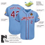 Custom Name and Number Authentic Baseball Jersey in Light Blue Crimson and White - Personalized Team Jersey Personalized