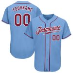 Custom Name and Number Authentic Baseball Jersey in Light Blue Crimson and White - Personalized Team Jersey Personalized