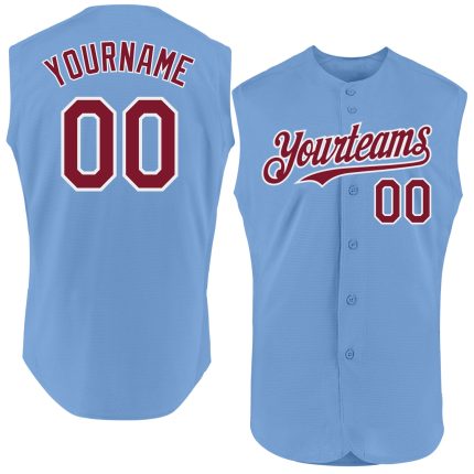 Personalized Custom Name Number Light Blue Crimson-White Sleeveless Baseball Jersey Personalized Light Blue Crimson-White