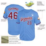 Custom Light Blue Baseball Jersey with Crimson-White Mesh, Personalized Name & Number - Authentic Throwback Design Personalized