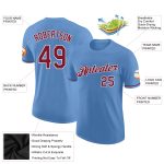 Custom Light Blue Performance T-Shirt with Crimson-White Accents, Personalized Team Name & Number Personalized Light Blue