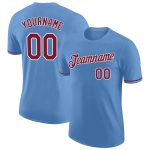 Custom Light Blue Performance T-Shirt with Crimson-White Accents, Personalized Team Name & Number Personalized Light Blue
