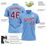 Custom Performance Vapor Golf Polo Shirt - Light Blue, Crimson, and White with Name and Number Personalized Light Blue Crimson-White