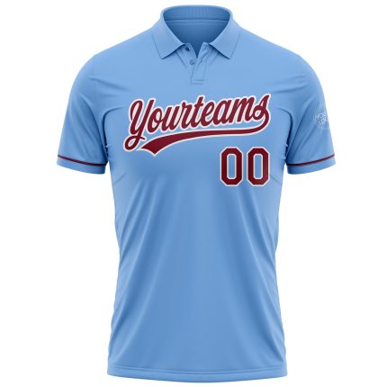 Custom Performance Vapor Golf Polo Shirt - Light Blue, Crimson, and White with Name and Number Personalized Light Blue Crimson-White