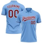 Custom Performance Vapor Golf Polo Shirt - Light Blue, Crimson, and White with Name and Number Personalized Light Blue Crimson-White