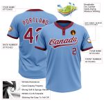 Custom Name and Number Softball Jersey - Personalized Unisex Light Blue Crimson-White Two-Button Design Personalized Light