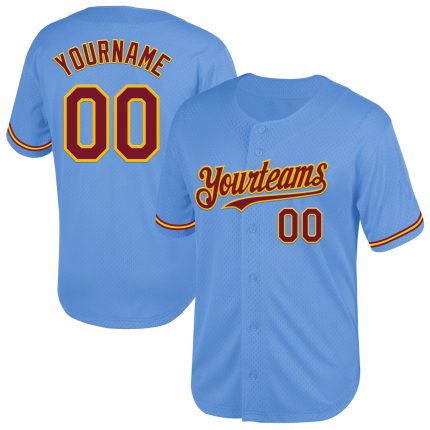 Custom Name and Number Light Blue Crimson Yellow Baseball Jersey - Authentic Throwback Mesh Team Jersey Personalized Light