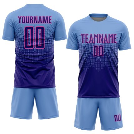 Custom Personalized Soccer Jersey with Light Blue and Dark Purple-Pink Sublimation, Team Name and Number Personalized Light