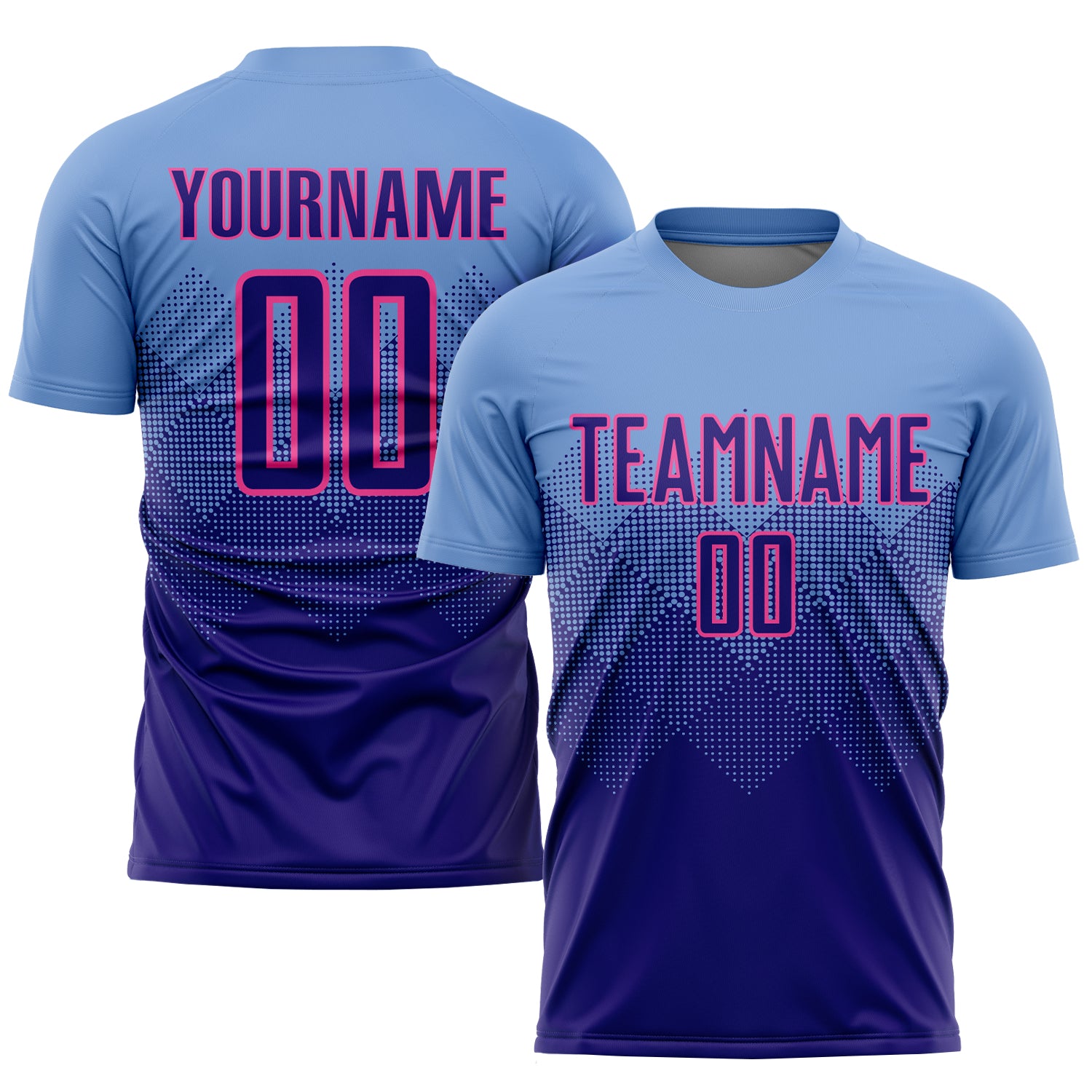 Custom Personalized Soccer Jersey with Light Blue and Dark Purple-Pink Sublimation, Team Name and Number Personalized Light
