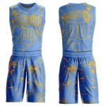 Custom Name Number Basketball Jersey Light Blue Gold Abstract Grunge Art Round Neck Sublimation Suit Personalized Light Blue