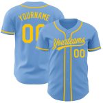Personalized Authentic Baseball Jersey in Light Blue and Gold Color Personalized Light Blue Gold Authentic Baseball Jersey