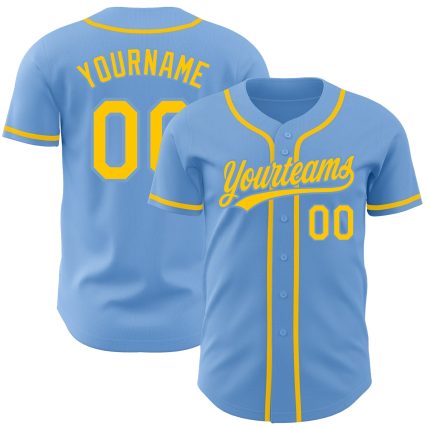 Personalized Authentic Baseball Jersey in Light Blue and Gold Color Personalized Light Blue Gold Authentic Baseball Jersey