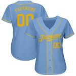 Custom Name and Number Authentic Light Blue Gold Baseball Jersey - Personalized Team Jersey Personalized Light Blue Gold