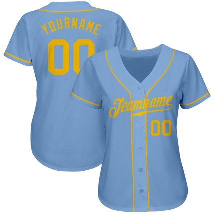 Custom Name and Number Authentic Light Blue Gold Baseball Jersey - Personalized Team Jersey Personalized Light Blue Gold