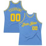 Custom Light Blue Gold Basketball Jersey - Personalized Throwback Team Name & Number Personalized Light Blue Gold Authentic
