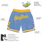 Custom Name Number Light Blue Gold Basketball Shorts Personalized Authentic Throwback Team Style Personalized Light Blue