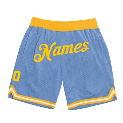 Custom Name Number Light Blue Gold Basketball Shorts Personalized Authentic Throwback Team Style Personalized Light Blue