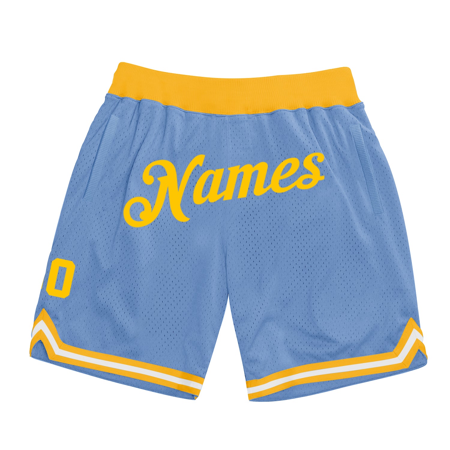 Custom Name Number Light Blue Gold Basketball Shorts Personalized Authentic Throwback Team Style Personalized Light Blue