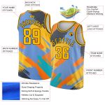 Custom Basketball Jersey with 3D Pattern Design, Light Blue Gold-Black Abstract Brush Stroke, Personalized Name & Number