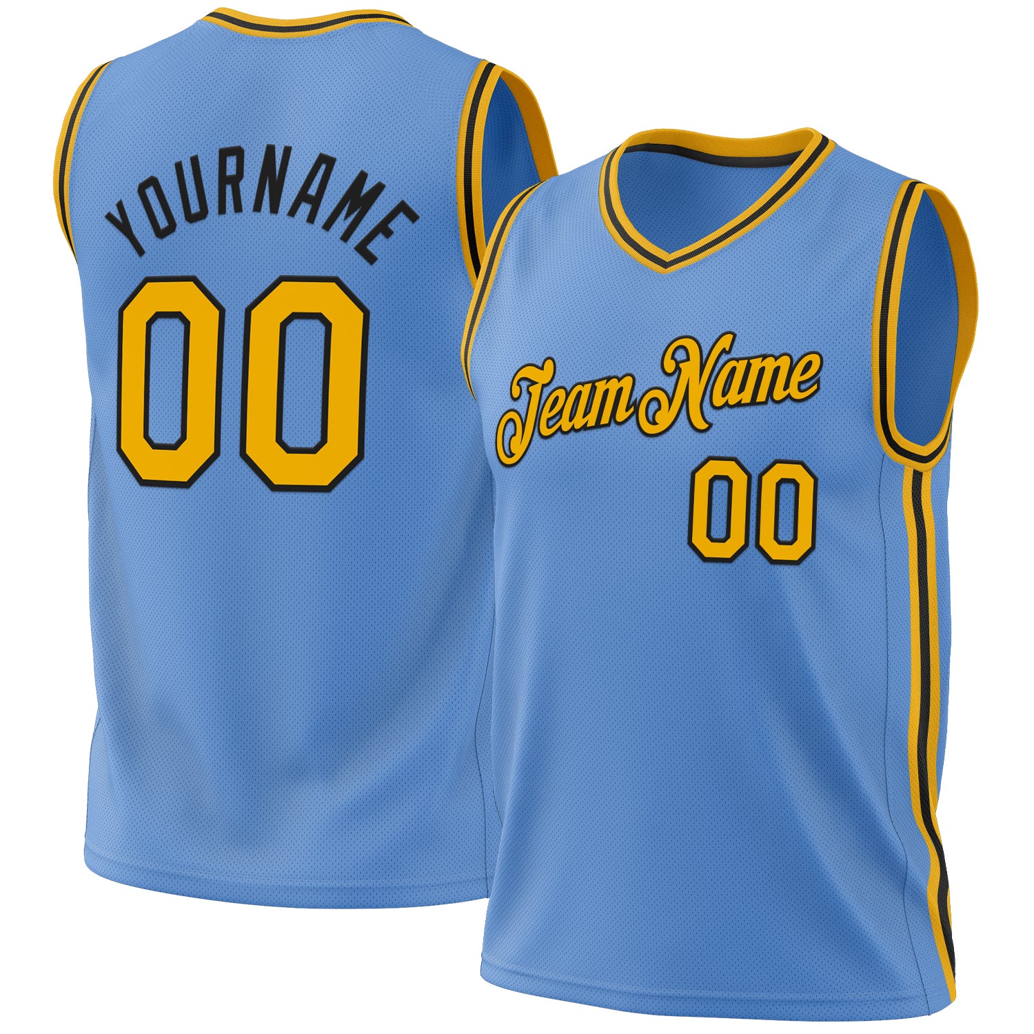 Personalized Light Blue Gold Black Basketball Jersey - Authentic Throwback Design Personalized Light Blue Gold-Black Authentic