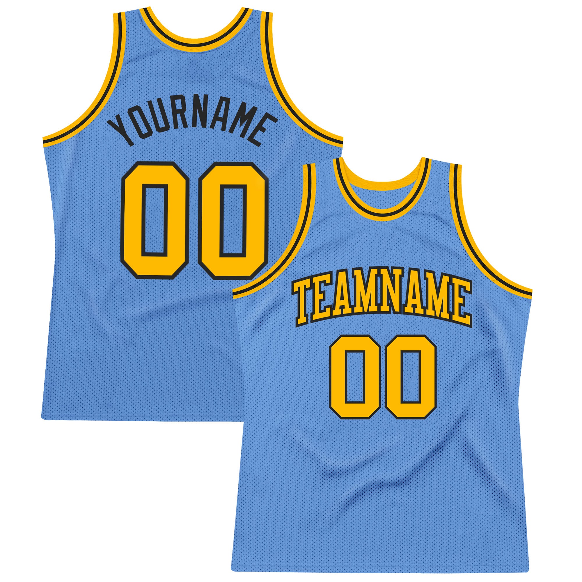 Custom Name Number Basketball Jersey - Light Blue Gold Black Authentic Throwback Personalized Light Blue Gold-Black Authentic