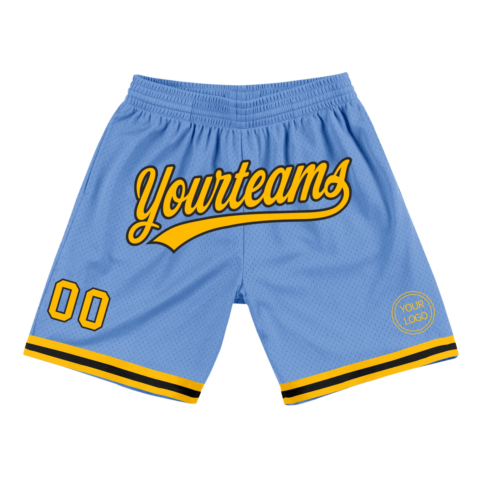 Personalized Light Blue Gold Black Basketball Shorts - Authentic Throwback Style Personalized Light Blue Gold-Black Authentic
