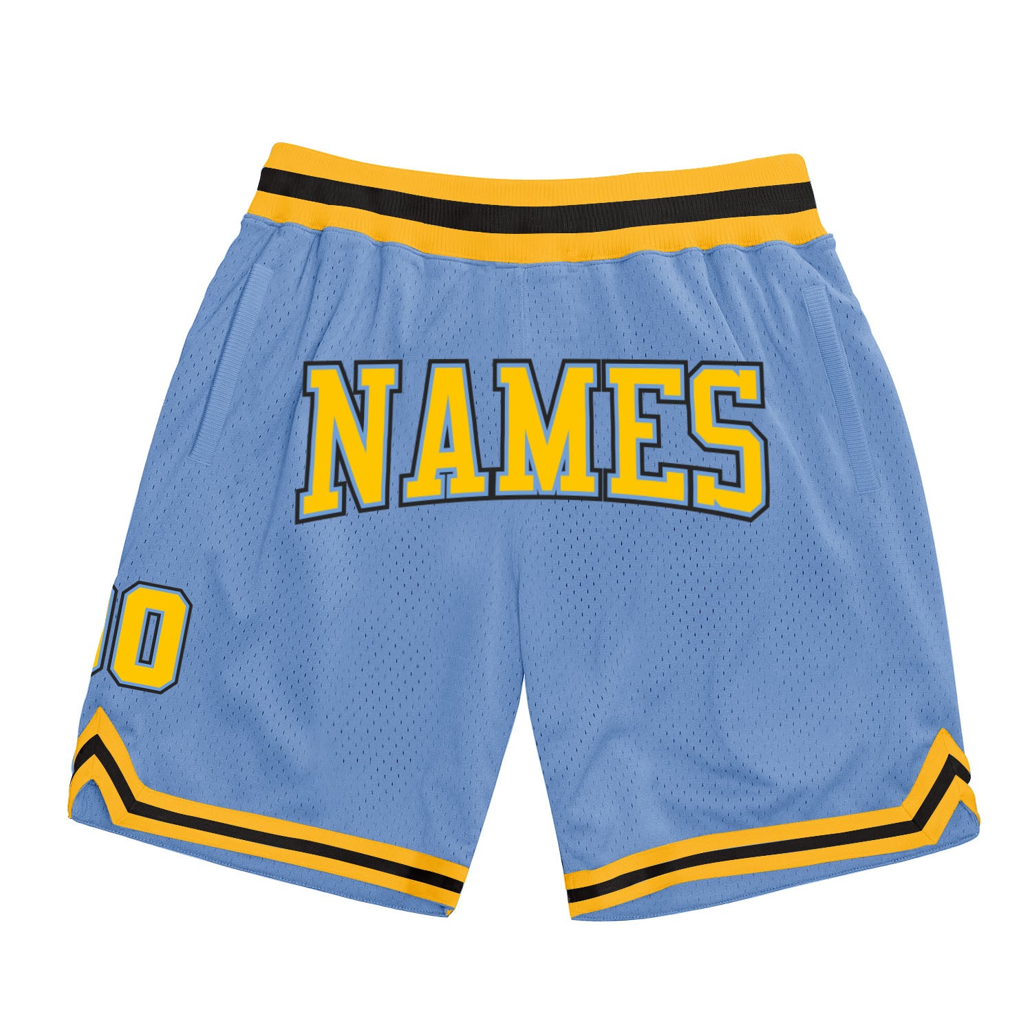 Custom Team Name Number Light Blue Gold Black Throwback Basketball Shorts Authentic Personalized Light Blue Gold-Black Authentic