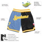 Custom Team Basketball Shorts with Personalized Name & Number - Light Blue Gold-Black Authentic Throwback Split Design Personalized
