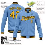 Personalized Light Blue Gold Black Varsity Letterman Jacket Bomber Full-Snap Personalized Light Blue Gold-Black Bomber Full-Snap