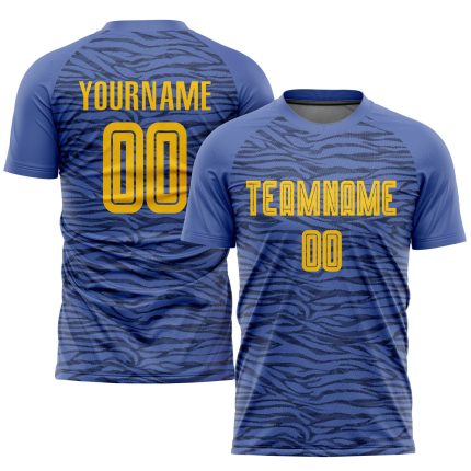 Custom Light Blue Gold Black Soccer Jersey with Name & Number - Personalized Third Uniform Personalized Light Blue Gold-Black