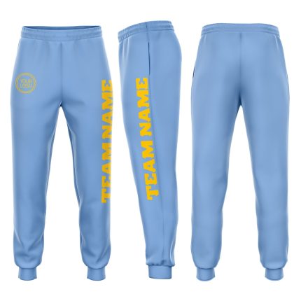 Custom Light Blue Gold Fleece Jogger Sweatpants with Personalized Name and Number Personalized Light Blue Gold Fleece Jogger