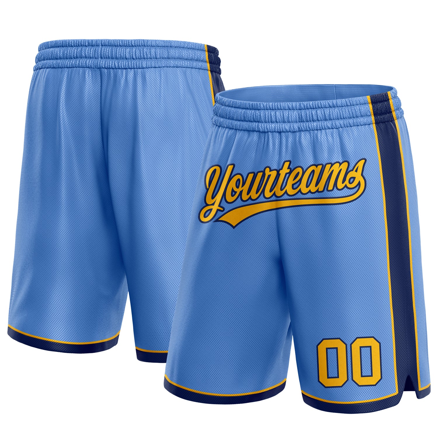 Custom Name and Number Light Blue Gold-Navy Basketball Shorts - Personalized Team Sports Apparel Personalized Light Blue