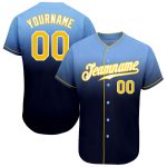 Custom Name and Number Light Blue Gold-Navy Authentic Fade Baseball Jersey - Personalized Team Fashion Jersey Personalized