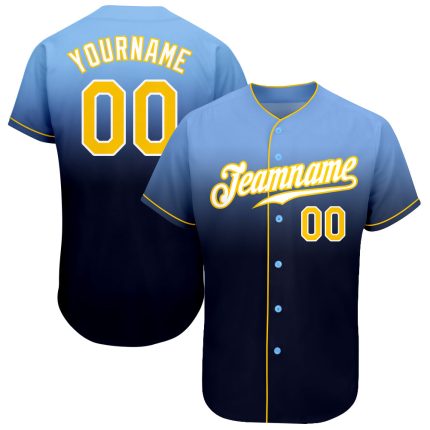 Custom Name and Number Light Blue Gold-Navy Authentic Fade Baseball Jersey - Personalized Team Fashion Jersey Personalized