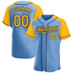 Custom Light Blue Gold-Navy Baseball Jersey with Personalized Name and Number - Authentic Raglan Sleeves Team Apparel Personalized