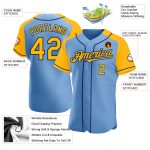 Custom Light Blue Gold-Navy Baseball Jersey with Personalized Name and Number - Authentic Raglan Sleeves Team Apparel Personalized