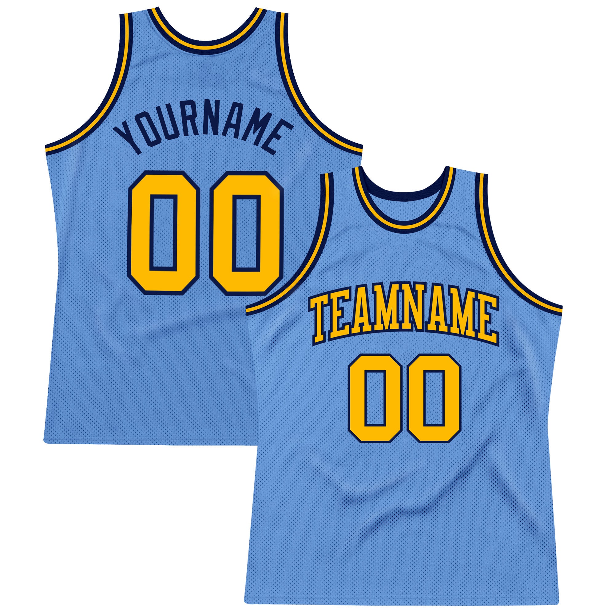 Custom Team Basketball Jersey - Personalized Light Blue Gold Navy Authentic with Name & Number Personalized Light Blue Gold-Navy
