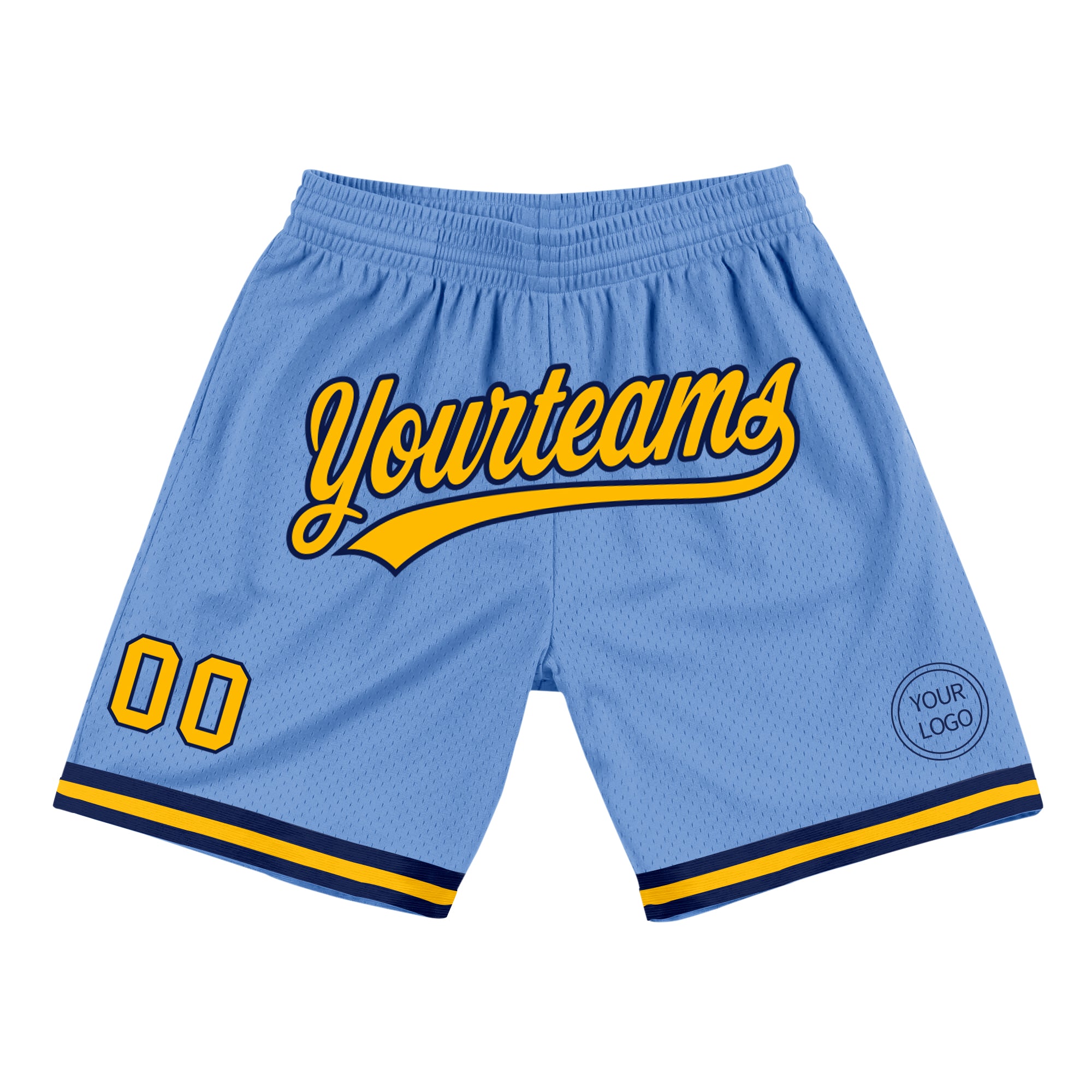 Custom Light Blue Gold-Navy Basketball Shorts with Name and Number - Personalized Authentic Throwback Team Gear Personalized