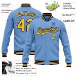 Personalized Light Blue Gold Navy Varsity Letterman Bomber Jacket Full-Snap Personalized Light Blue Gold-Navy Bomber Full-Snap