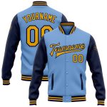 Custom Name Number Bomber Jacket Light Blue Gold Navy Two Tone Varsity Full-Snap Letterman Personalized Light Blue Gold-Navy