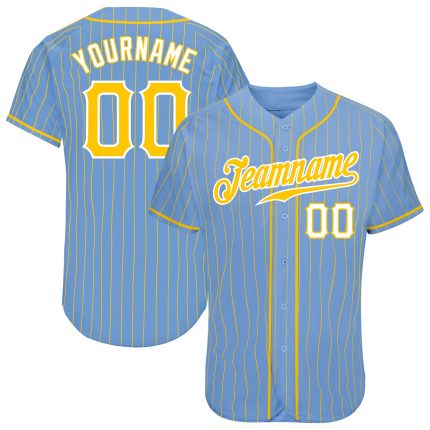Light Blue Gold Pinstripe Custom Baseball Jersey with Personalized Name & Number - Authentic Team Apparel Personalized Light