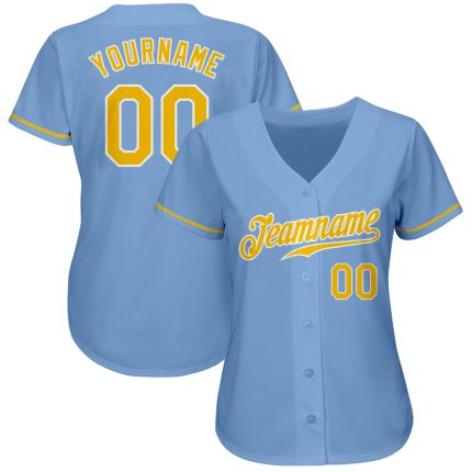 Custom Name and Number Authentic Baseball Jersey in Light Blue and Gold-White for Team - Personalized Sports Apparel Personalized