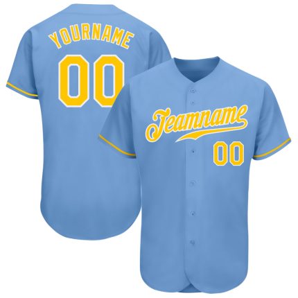 Custom Name and Number Authentic Baseball Jersey in Light Blue and Gold-White for Team - Personalized Sports Apparel Personalized